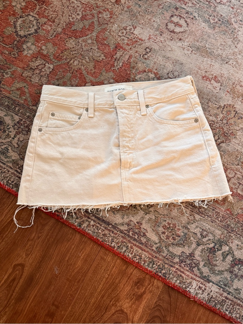 Aritzia Cream Raw-Edge Denim Mini Skirt